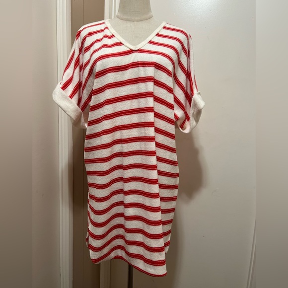 Vintage Miss Elaine Relax Pullover Short Robe Striped Short Sleeve OS - Picture 1 of 8